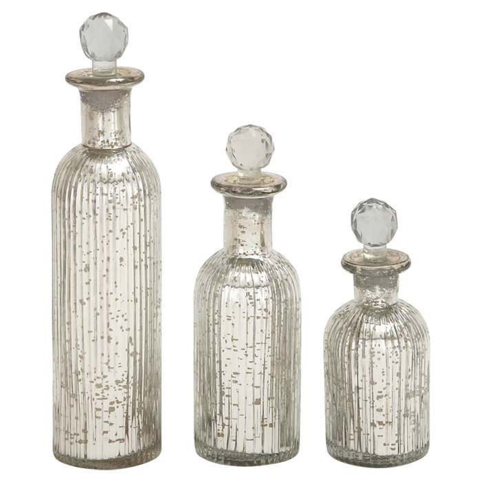 Fairmont Park 3 Piece Silver/Green Glass Decorative Bottles Set